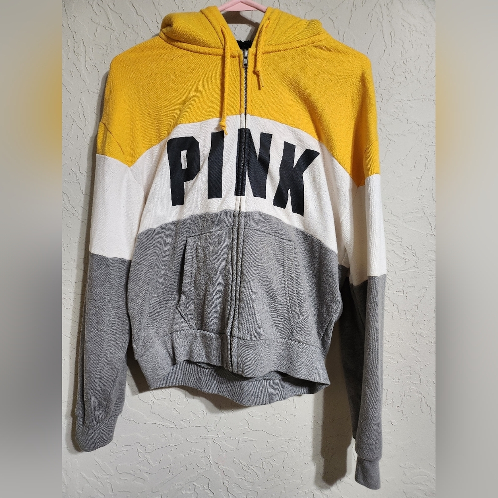 Victoria's Secret Yellow and Gray Oversized Hoodie